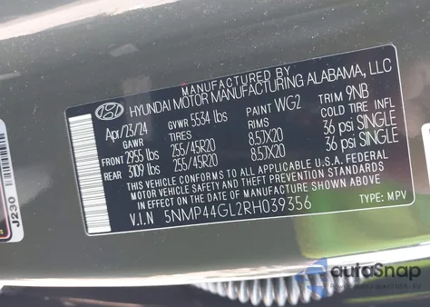 2024 Hyundai Santa Fe Limited z USA, uszkodzony, nr VIN 5NMP44GL2RH039356